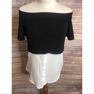 Postmark Black White Layered Off Shoulder Blouse